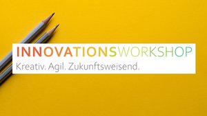 Stift vor farbigem Hintergrund mit Logo vom Innovationsworkshop